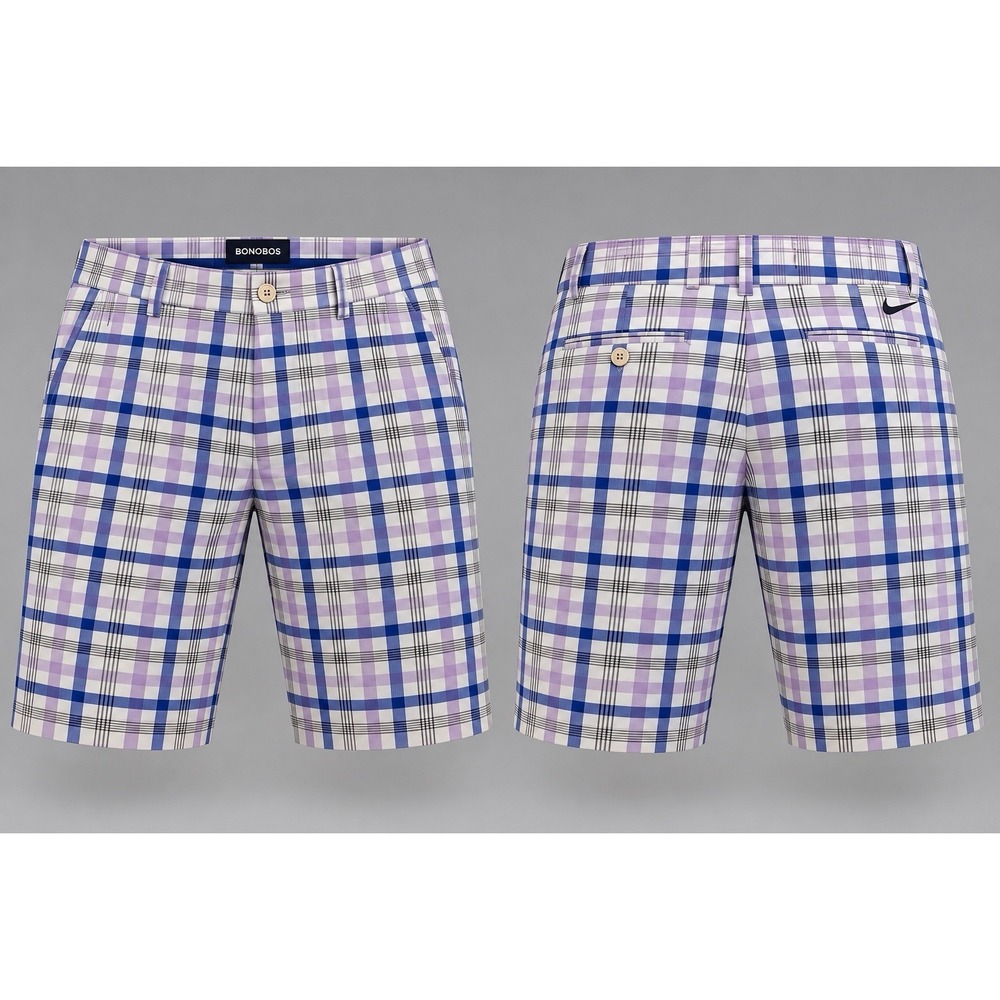 Nike Golf Shorts Men's 34 Dri-Fit Gray/Pink Plaid  Poly/Spandex Performance